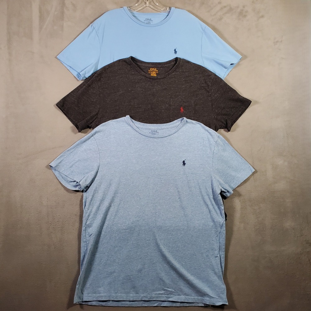 Lot of 3 Polo Ralph Lauren T-Shirts Mens M Blue Grey Classic Fit Preppy Casual